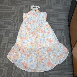 NWT Maurices SzXL Coral Floral Cottagecore Halter Midi Dress